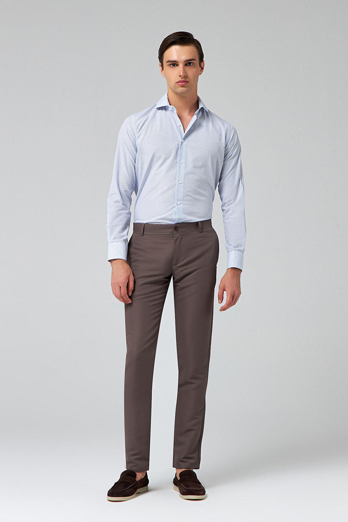 Ds Damat Slim Fit Gri Armürlü Yandan Cepli Pamuklu Chino Pantolon 7HCC3ORT10001 7HCC3ORT10001