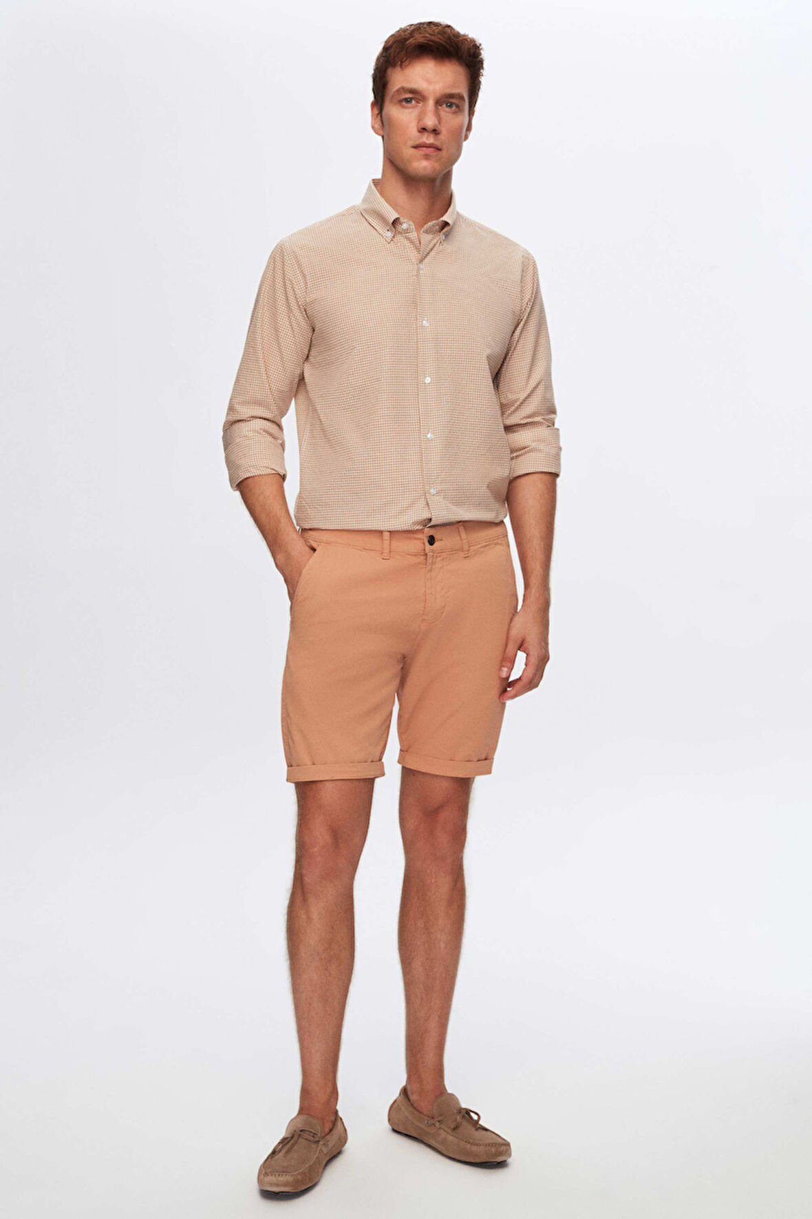 Ds Damat Slim Fit Camel Yandan Cepli Pamuklu Chino Şort
