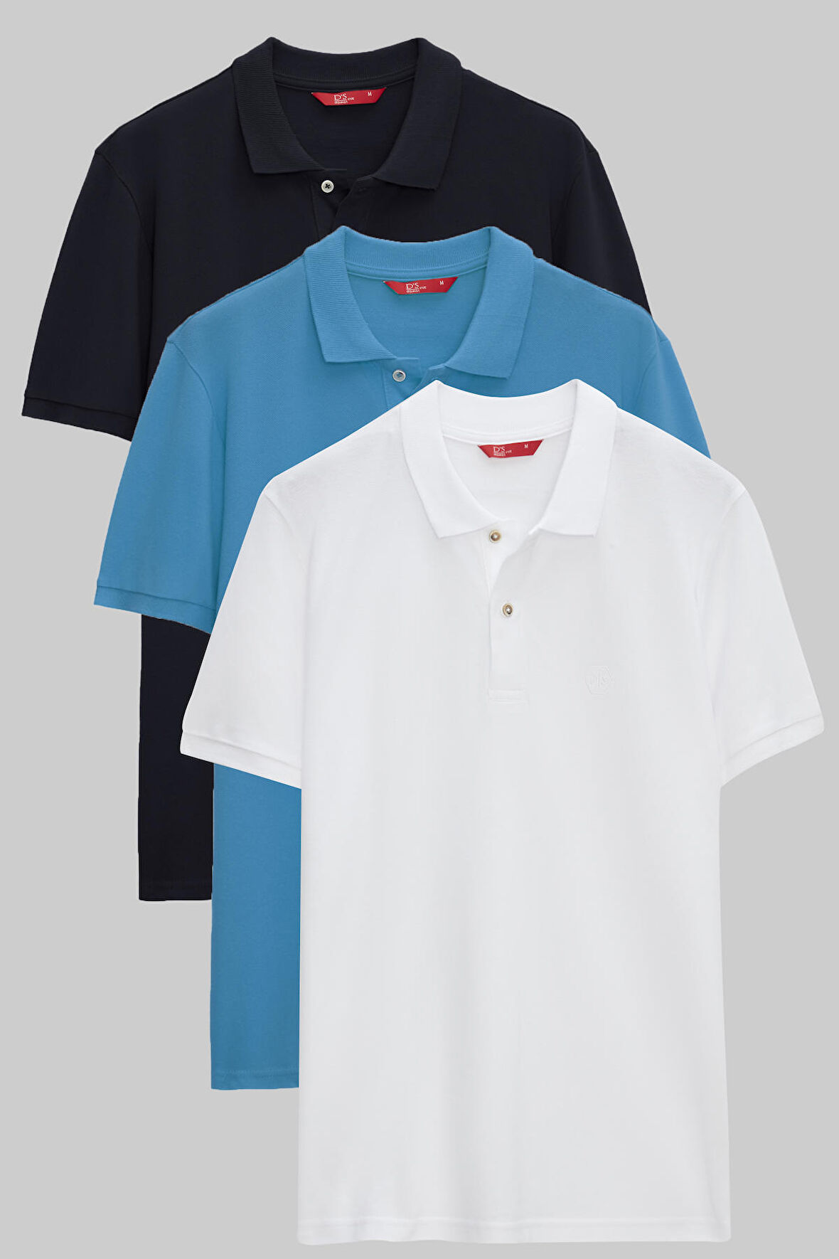 Ds Damat Regular Fit Lacivert/Turkuaz/Beyaz Pike Dokulu %100 Pamuk Polo Yaka T-Shirt