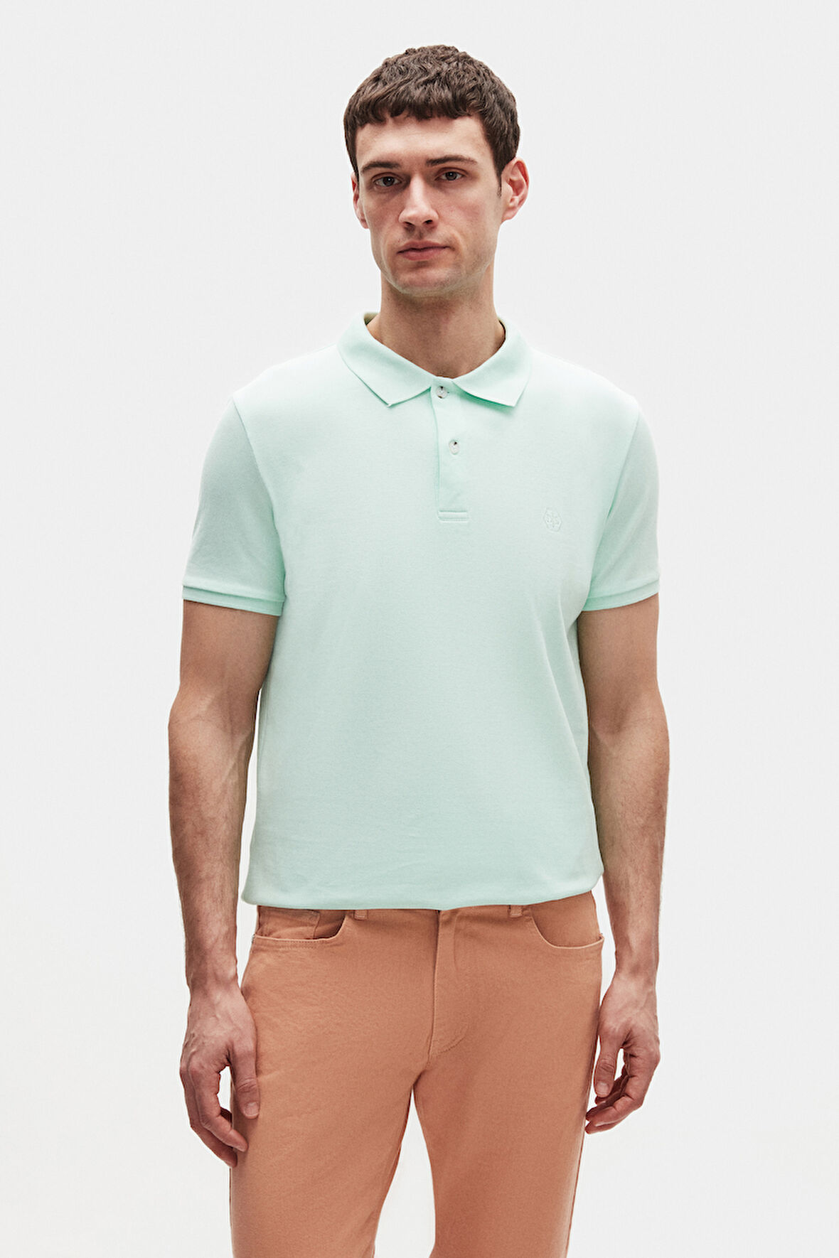 Regular Fit Mint %100 Pamuklu Uzun Ömürlü Kıvrılmaz Polo Yaka Nakışlı T-Shirt 4HC14ORT51000