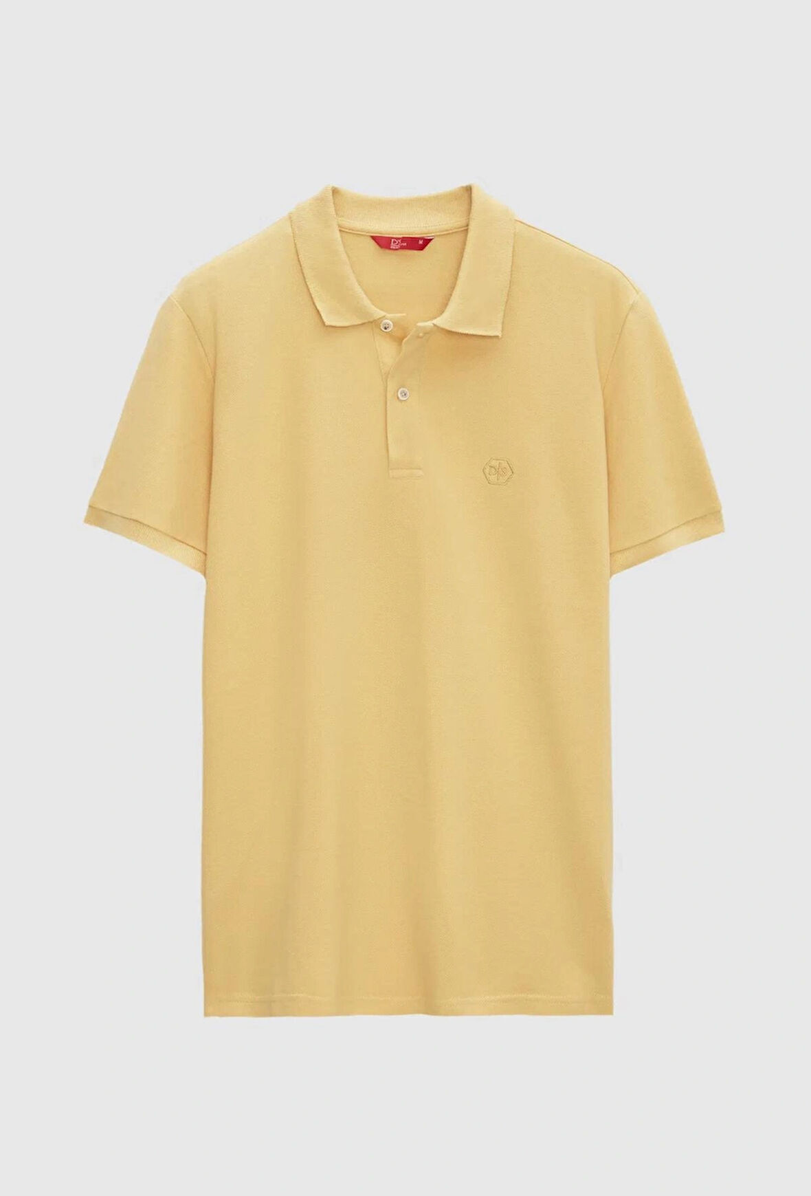 Regular Fit Açık Sarı Pike Dokulu %100 Pamuk Kıvrılmaz Polo Yaka Nakışlı T-Shirt 4HC14ORT51000