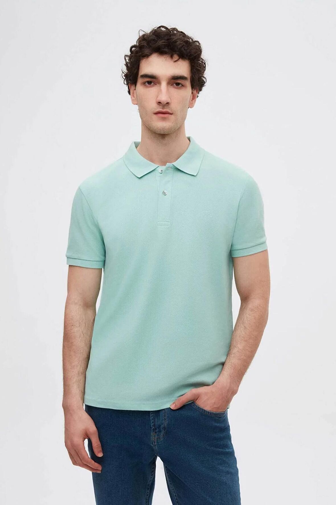 Ds Damat Regular Fit Turkuaz %100 Pamuk Polo Yaka Nakışlı T-Shirt