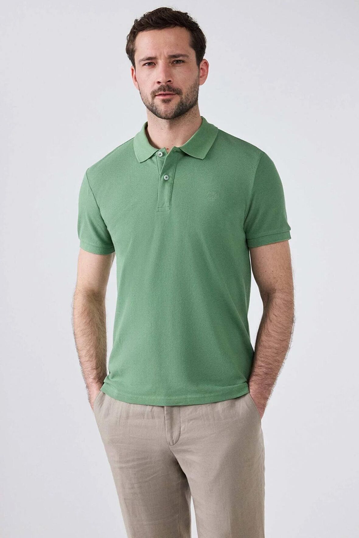 Ds Damat Regular Fit Açık Yeşil %100 Pamuk Polo Yaka Nakışlı T-Shirt