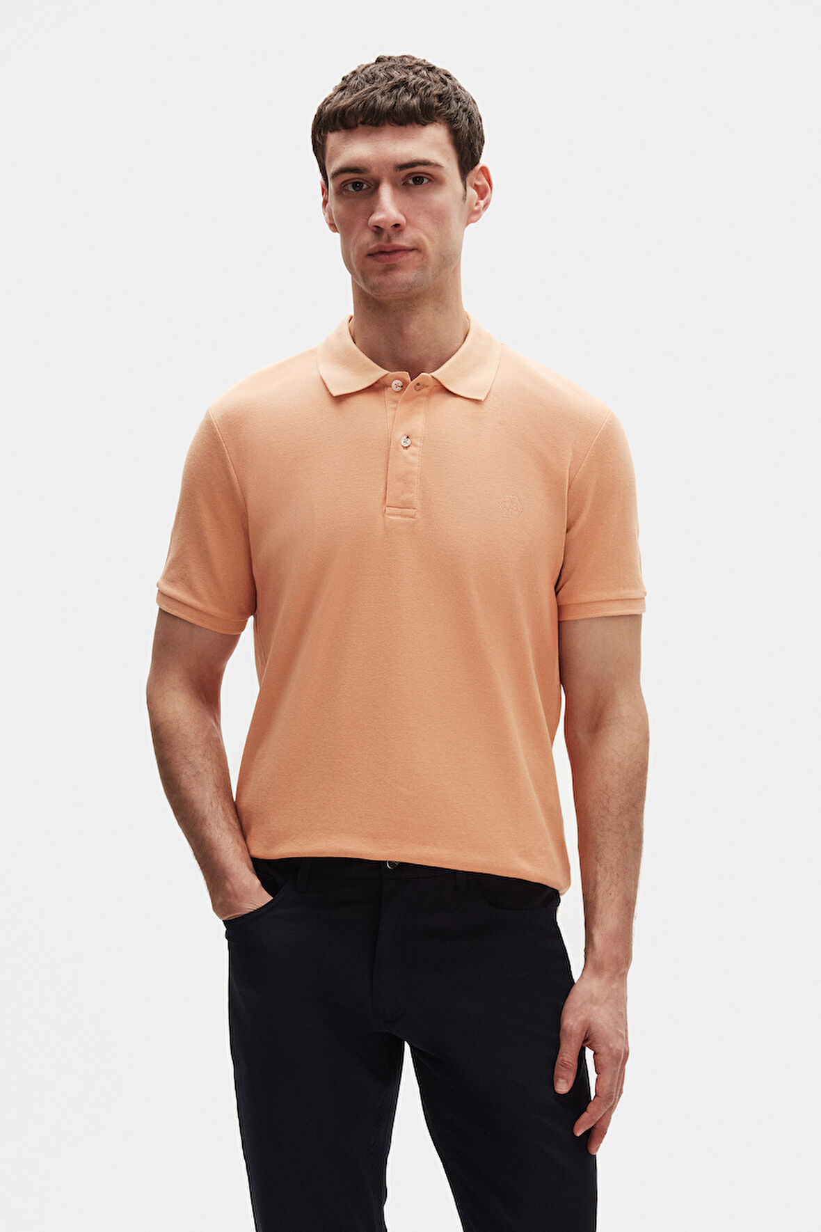 Ds Damat Regular Fit Kayısı %100 Pamuklu Uzun Ömürlü Kıvrılmaz Polo Yaka Nakışlı T-Shirt