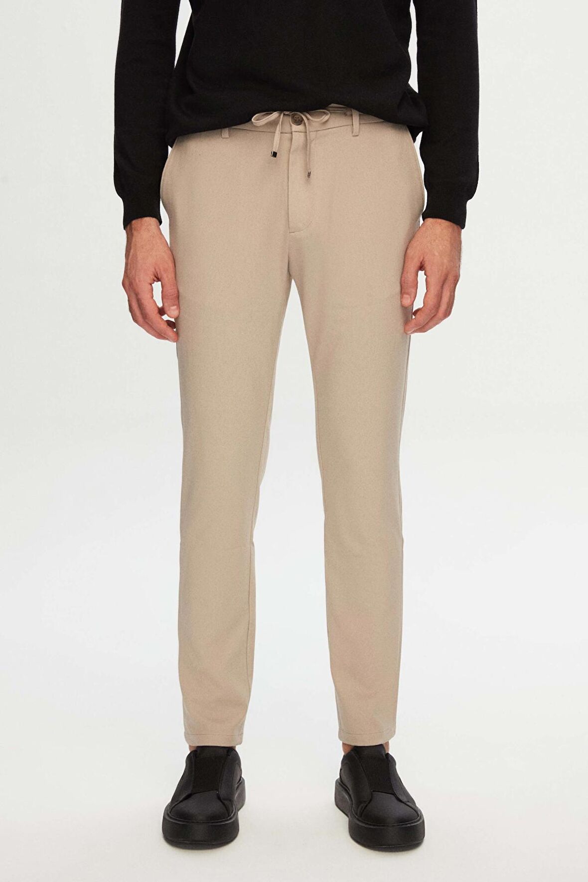 Ds Damat Slim Fit Bej Beli Lastikli Bağcıklı Fermuarlı Likralı Rahat Jogger Pantolon 2HC03ORTJGR01 2HC03ORTJGR01