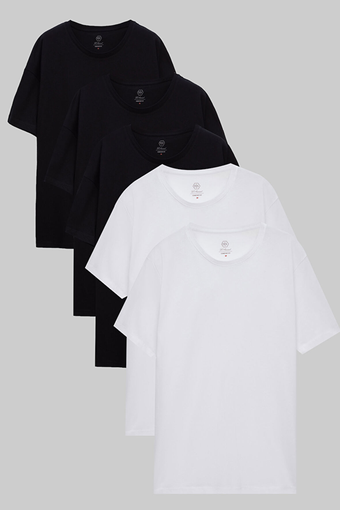 Ds Damat Siyah/Beyaz 5'Li Oversize %100 Pamuk T-Shirt