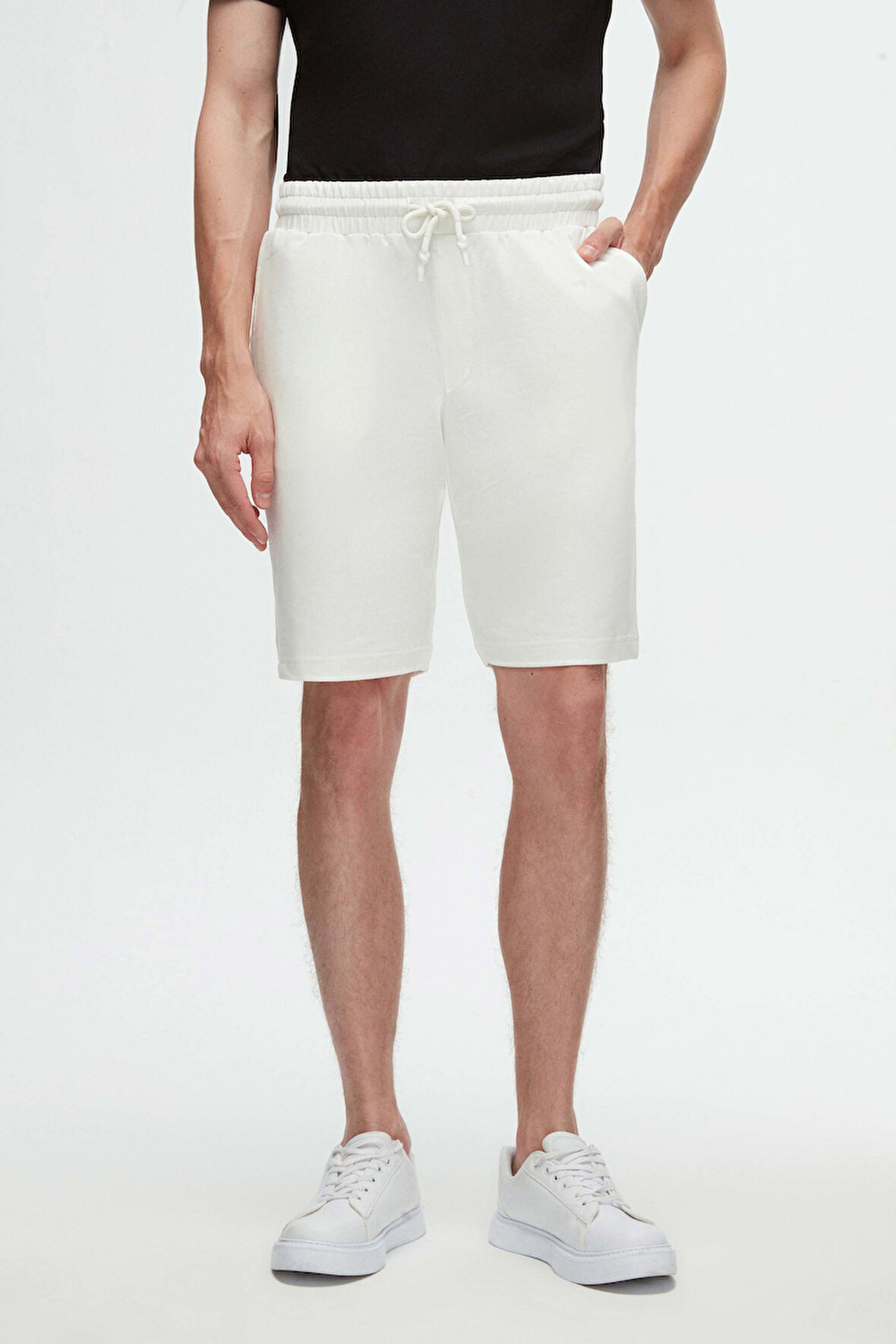 Ds Damat Slim Fit Ekru Beli Lastikli Kordon Detaylı Rahat Pamuklu Örme Şort 3HC13ORT21021