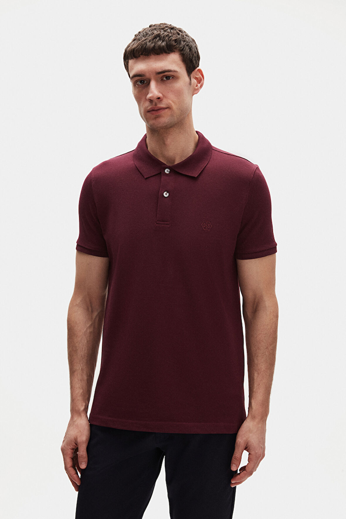 Ds Damat Regular Fit Mürdüm %100 Pamuklu Uzun Ömürlü Kıvrılmaz Polo Yaka Nakışlı T-Shirt