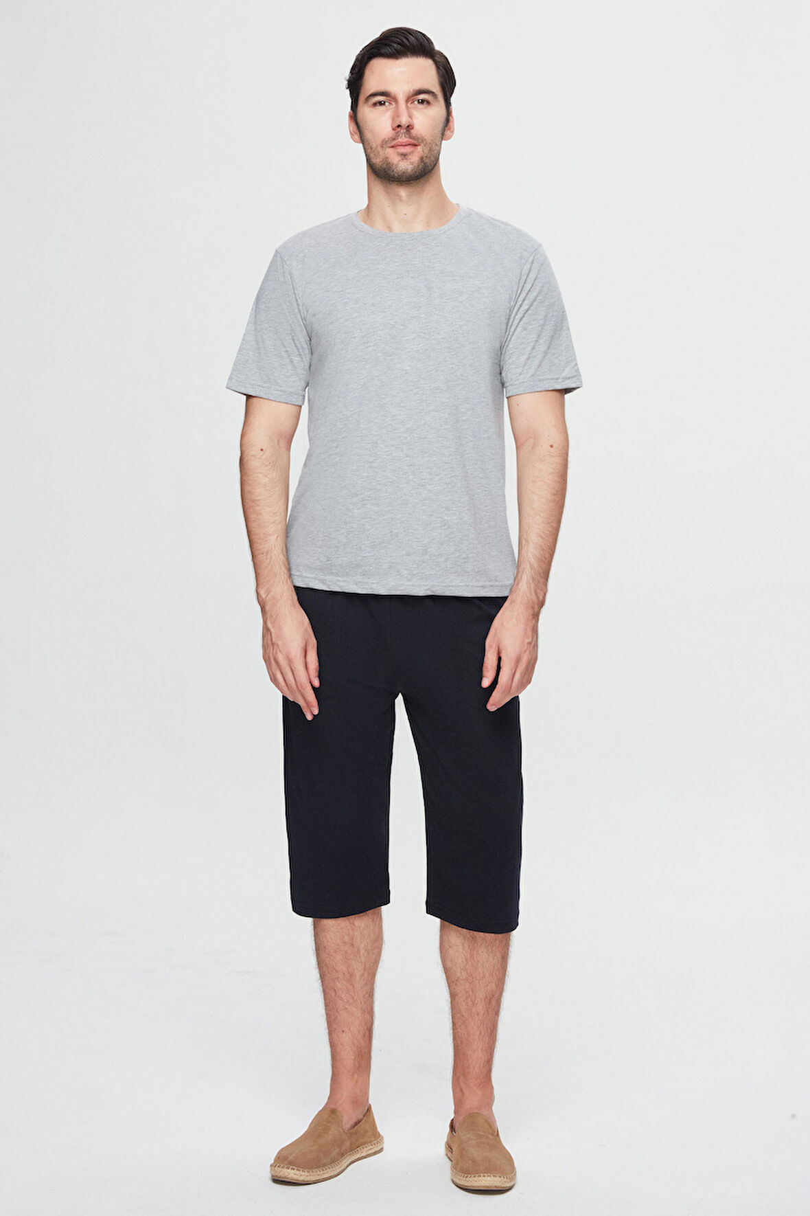 Twn Gri Melanj %100 Pamuklu Kısa Kollu 2'Li Pijama Takimi