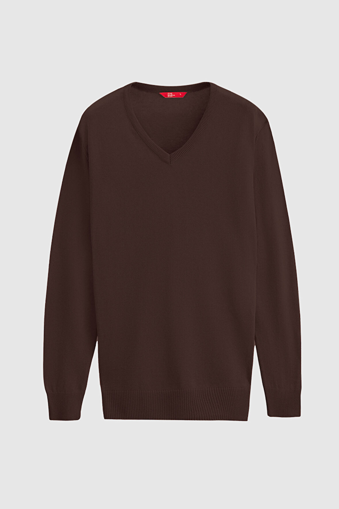 Ds Damat Regular Fit Kahverengi Düz V Yaka Triko Kazak