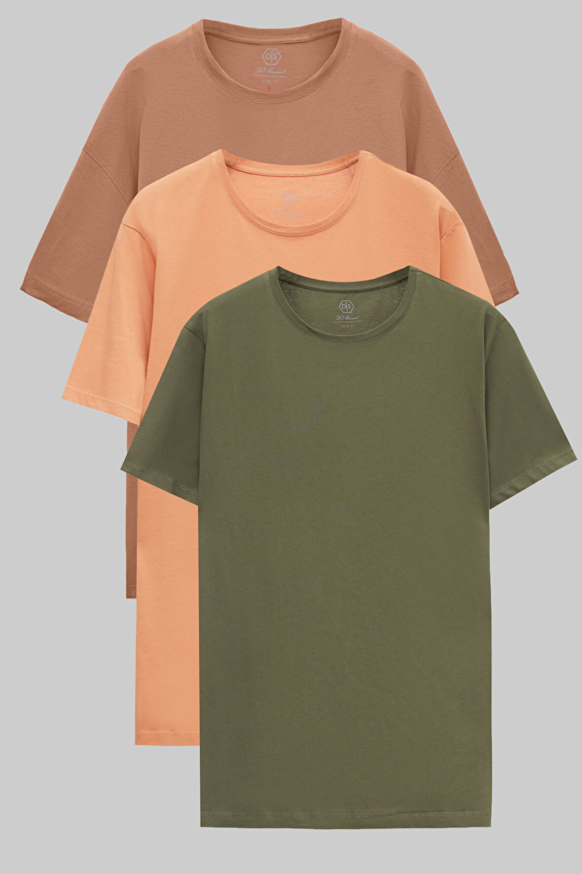 Ds Damat Slim Fit Vizon/Tarçın/Haki 3'Lü T-Shirt