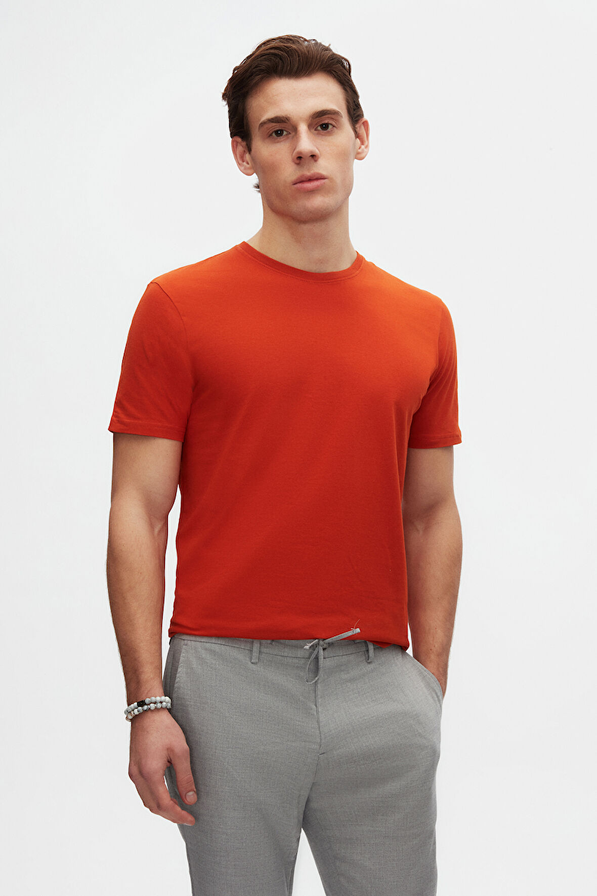 Ds Damat Slim Fit Kiremit Bisiklet Yaka %100 Pamuklu Nefes Alabilen T-Shirt