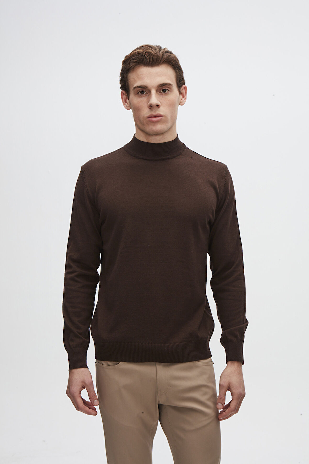 Ds Damat Regular Fit Kahverengi Pamuk Karışımlı Yarım Balıkçı Triko Kazak 5HF06ORT16275