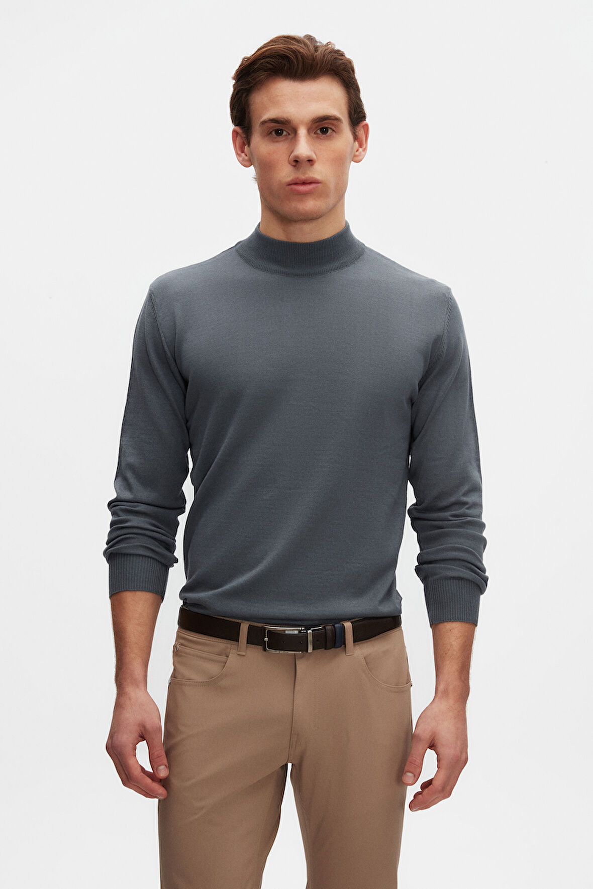 Ds Damat Regular Fit Okyanus Mavisi Pamuk Karışımlı Yarım Balıkçı Triko Kazak 5HF06ORT16275
