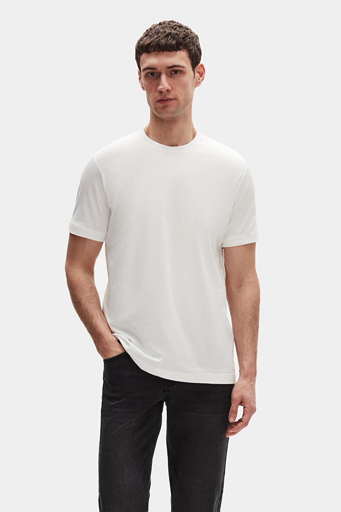 Ds Damat Oversize Ekru Bisiklet Yaka %100 Pamuk T-Shirt