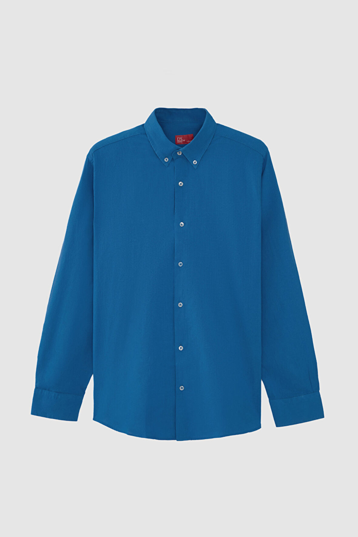 D'S Damat Ds Damat Comfort Saks Mavi Düğmeli Yaka Rahat Kesim Keten Görünümlü  Pamuk Gömlek 2HC02ORT64265