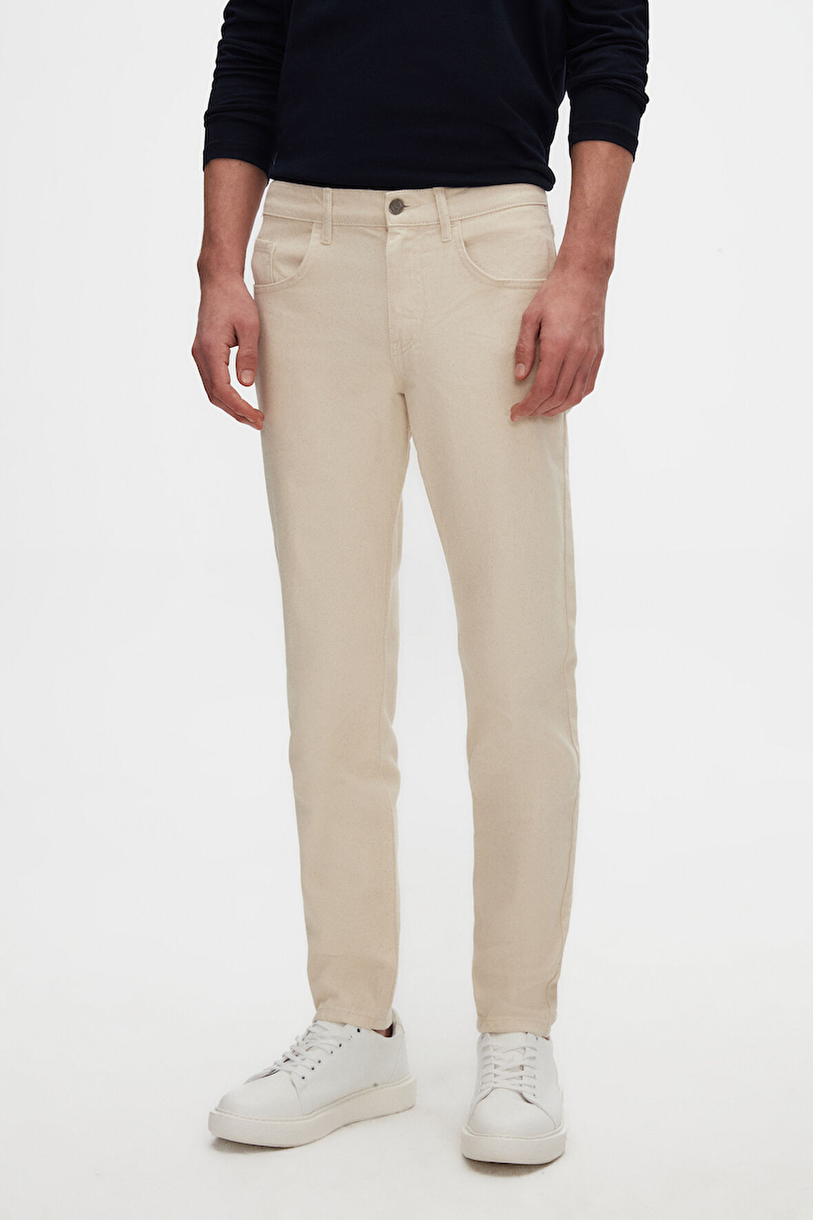 Ds Damat Comfort Fit Ekru Düz Jean Kot Beş Cepli Likralı Yıkamalı Denim Pantolon