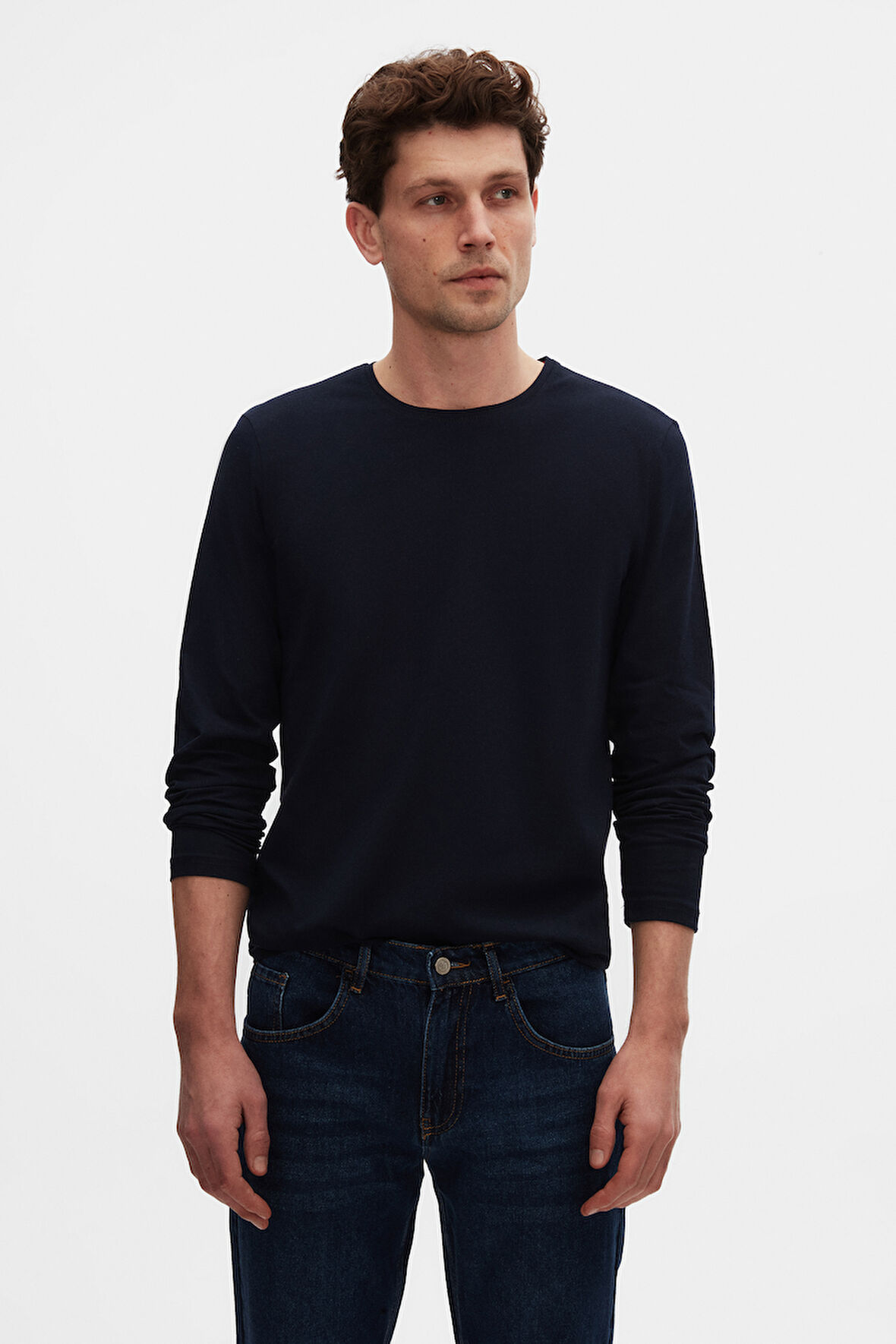 D'S Damat Slim Fit Lacivert Bisiklet Yaka  Pamuk Nefes Alabilen Uzun Kollu Body Tişört 4HC14ORT0007M