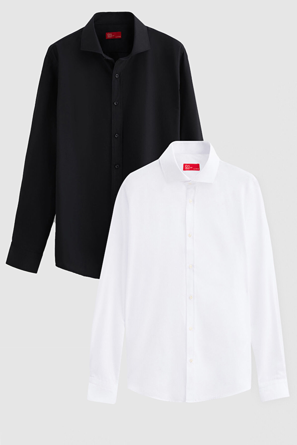 Ds Damat Slim Fit Siyah/Beyaz İtalyan Yaka Kolay Ütülenebilir 2'Li Gömlek