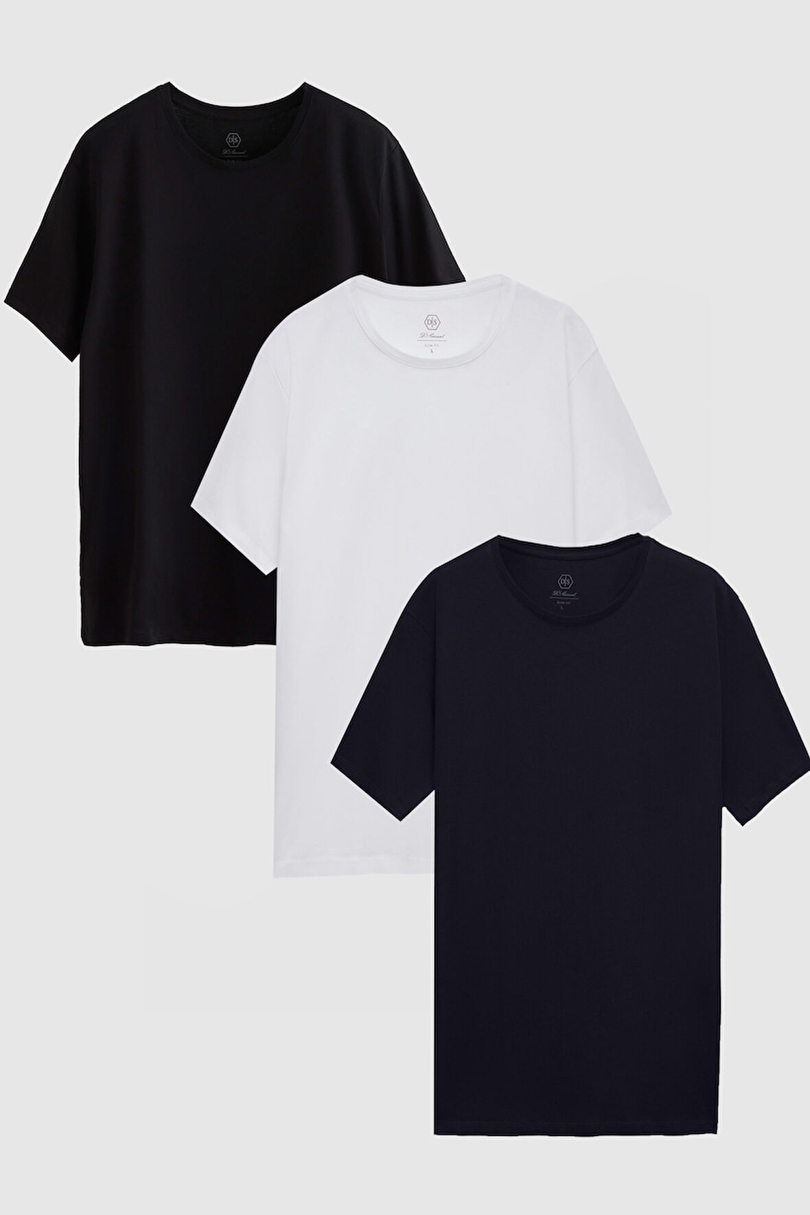 Ds Damat Slim Fit Siyah/Beyaz/Lacivert 3'Lü T-Shirt