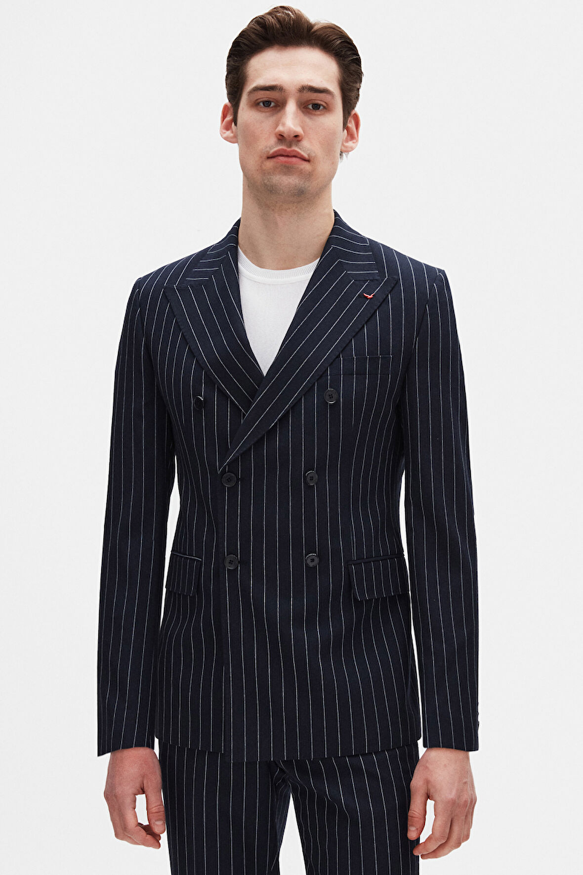 Ds Damat Regular Fit Lacivert Çizgili Kruvaze Takim Elbise 4HF05ORT01588