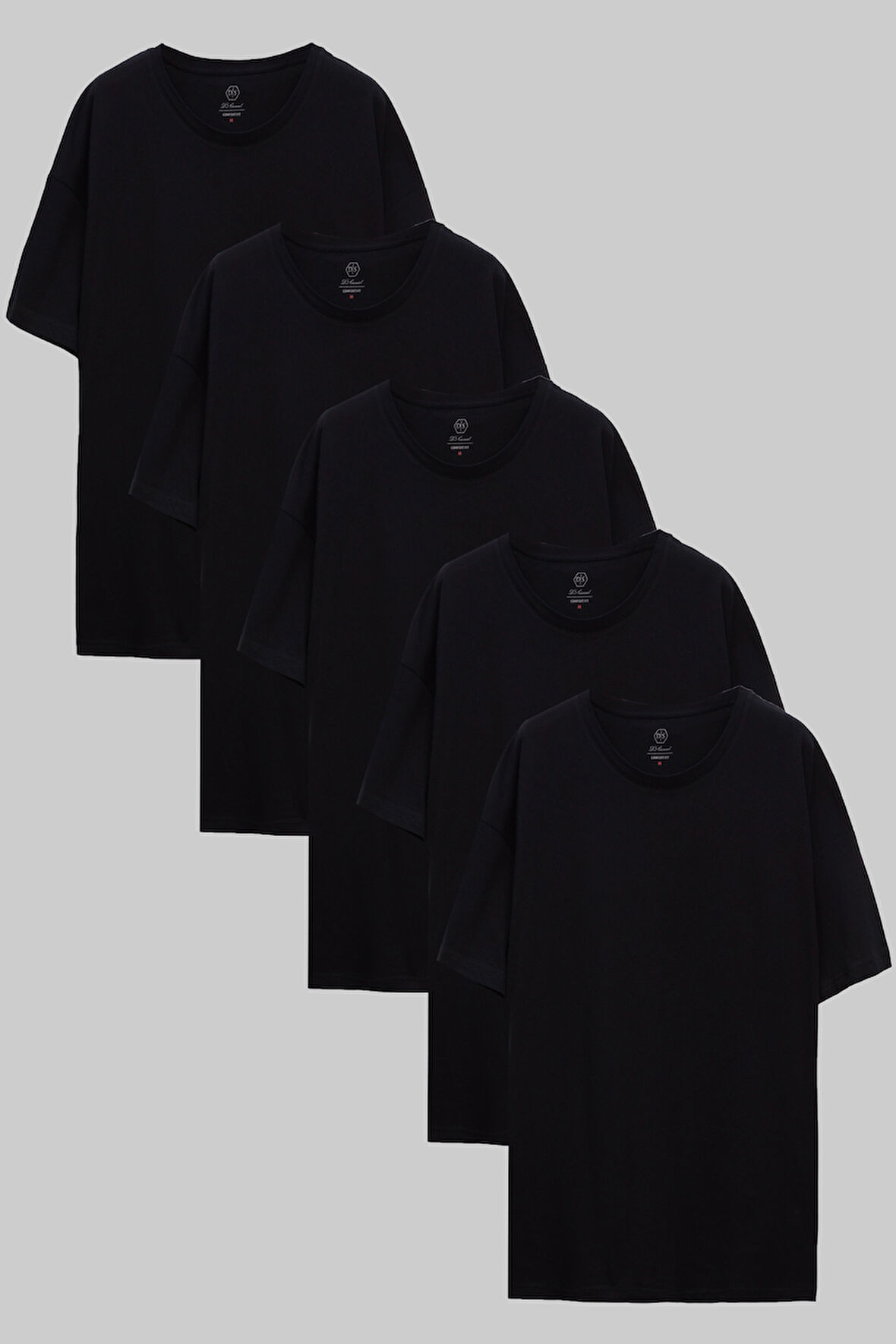 Ds Damat Siyah 5'Li Oversize %100 Pamuk T-Shirt