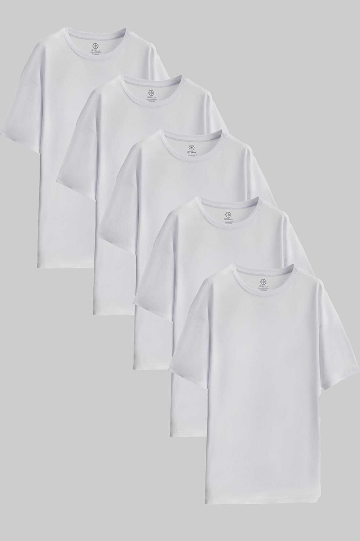 Ds Damat Beyaz 5'Li Oversize %100 Pamuk T-Shirt