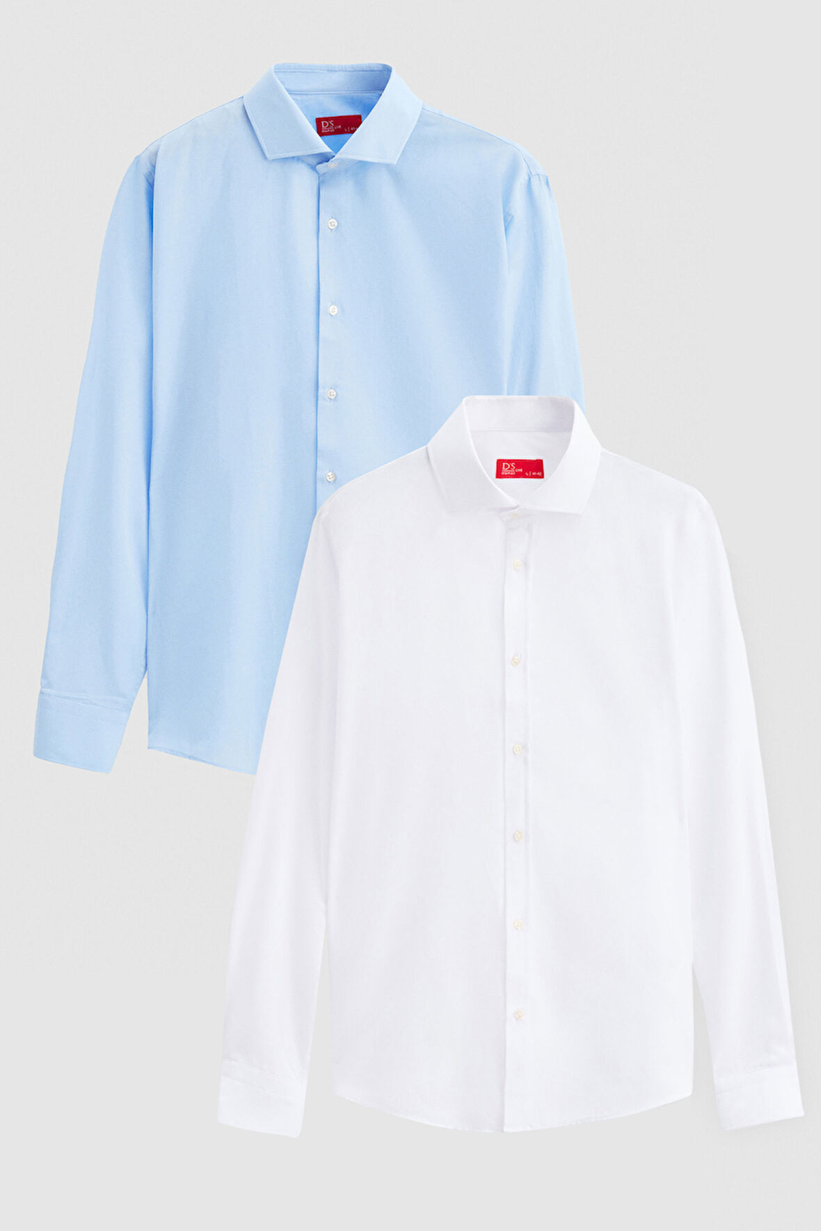 Ds Damat Slim Fit Açık Mavi/Beyaz İtalyan Yaka Kolay Ütülenebilir 2'Li Gömlek