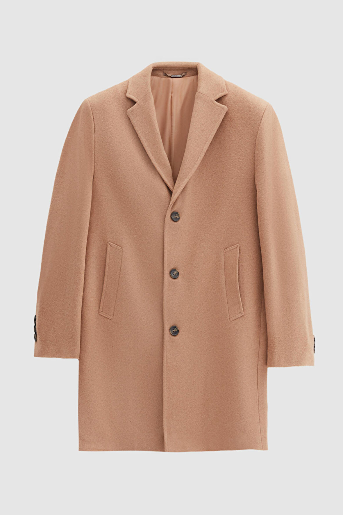 Ds Damat Regular Fit Koyu Bej Mono Yaka Kaşe Kaban