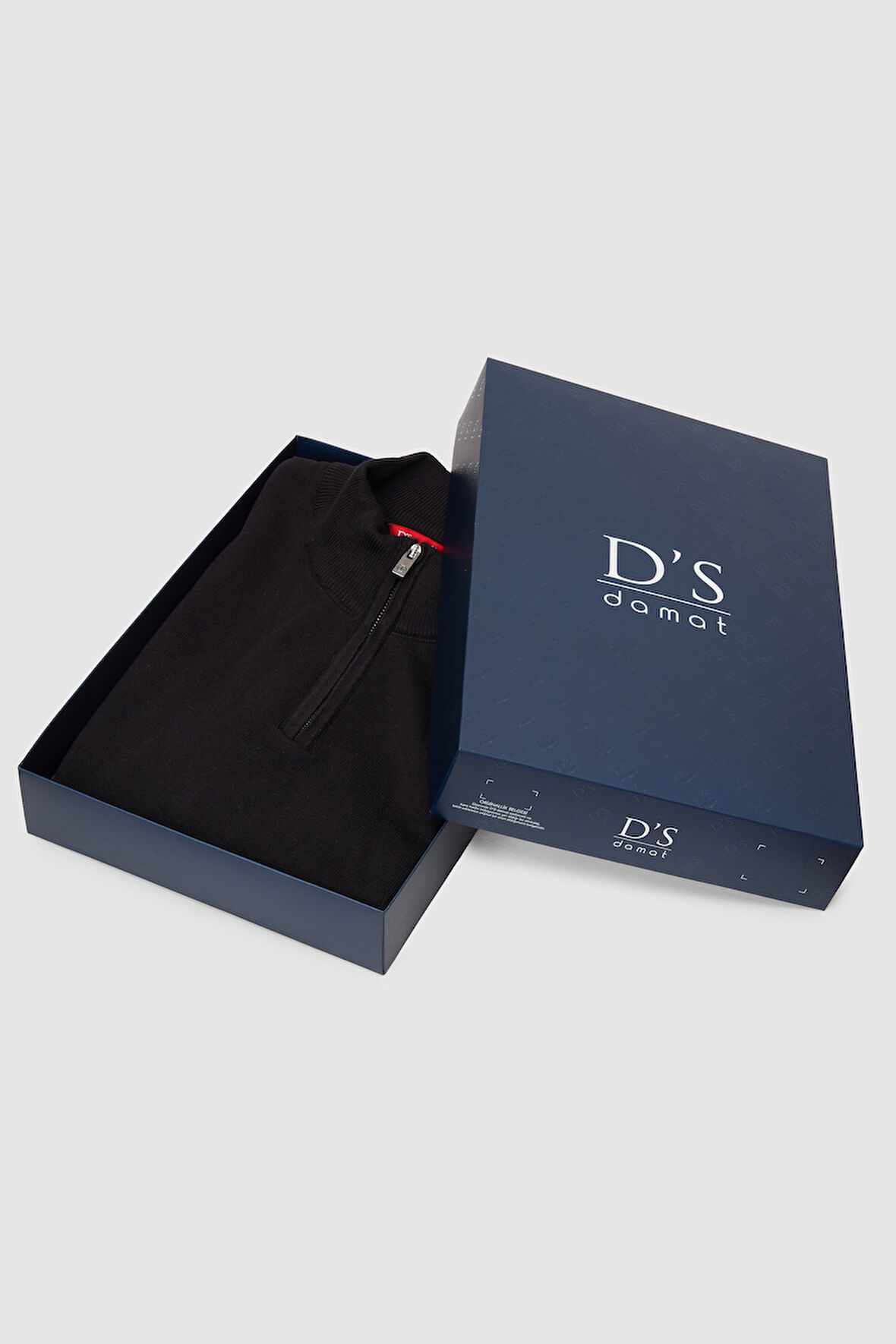 Ds Damat Slim Fit Siyah Yarım Fermuarlı Triko Kazak