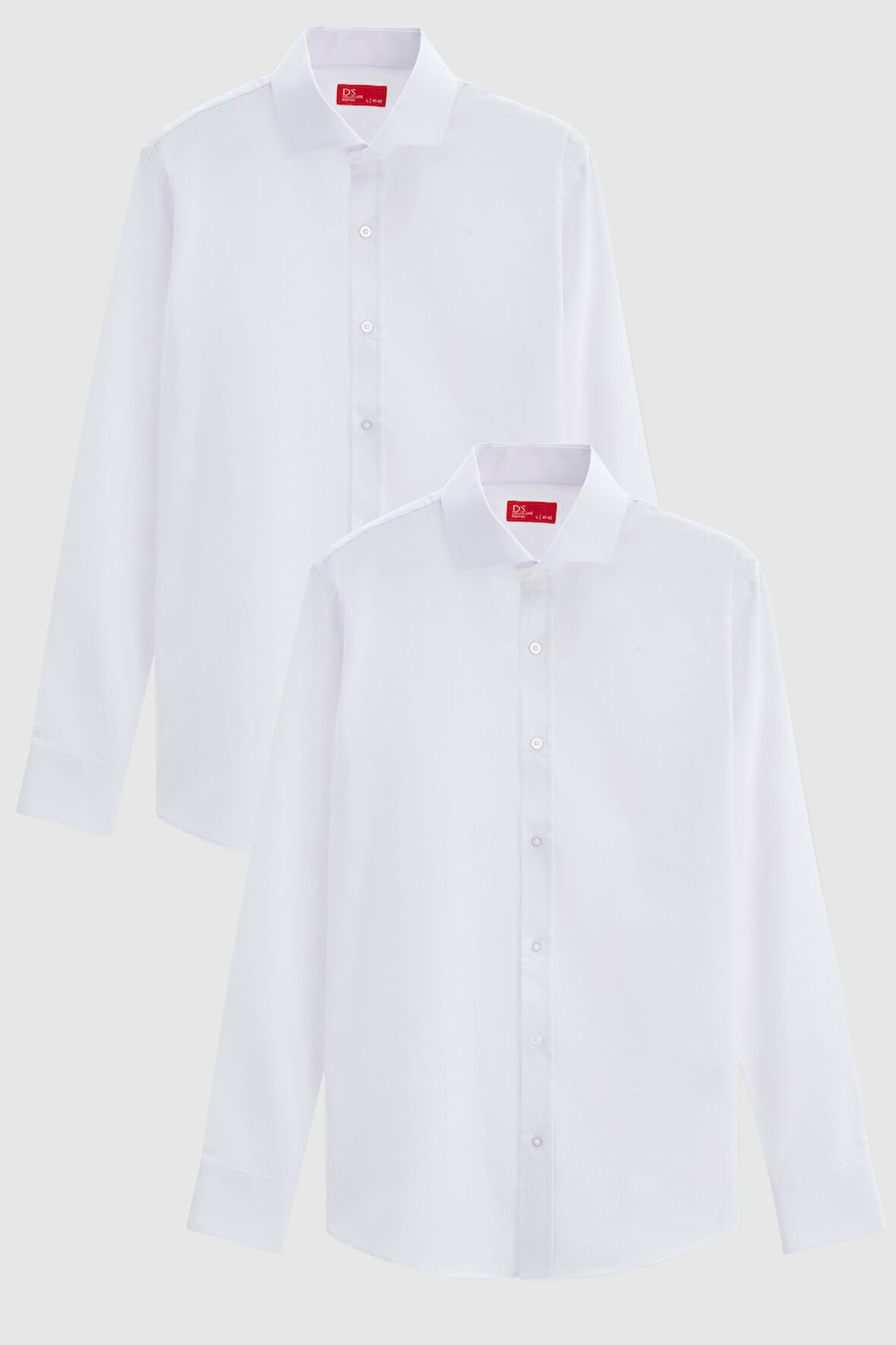 Ds Damat Slim Fit Beyaz İtalyan Yaka Dar Kesim Klasik Kravatlık  Uzun Kollu Kolay Ütülenebilir Nefes Alan 2'Li Gömlek