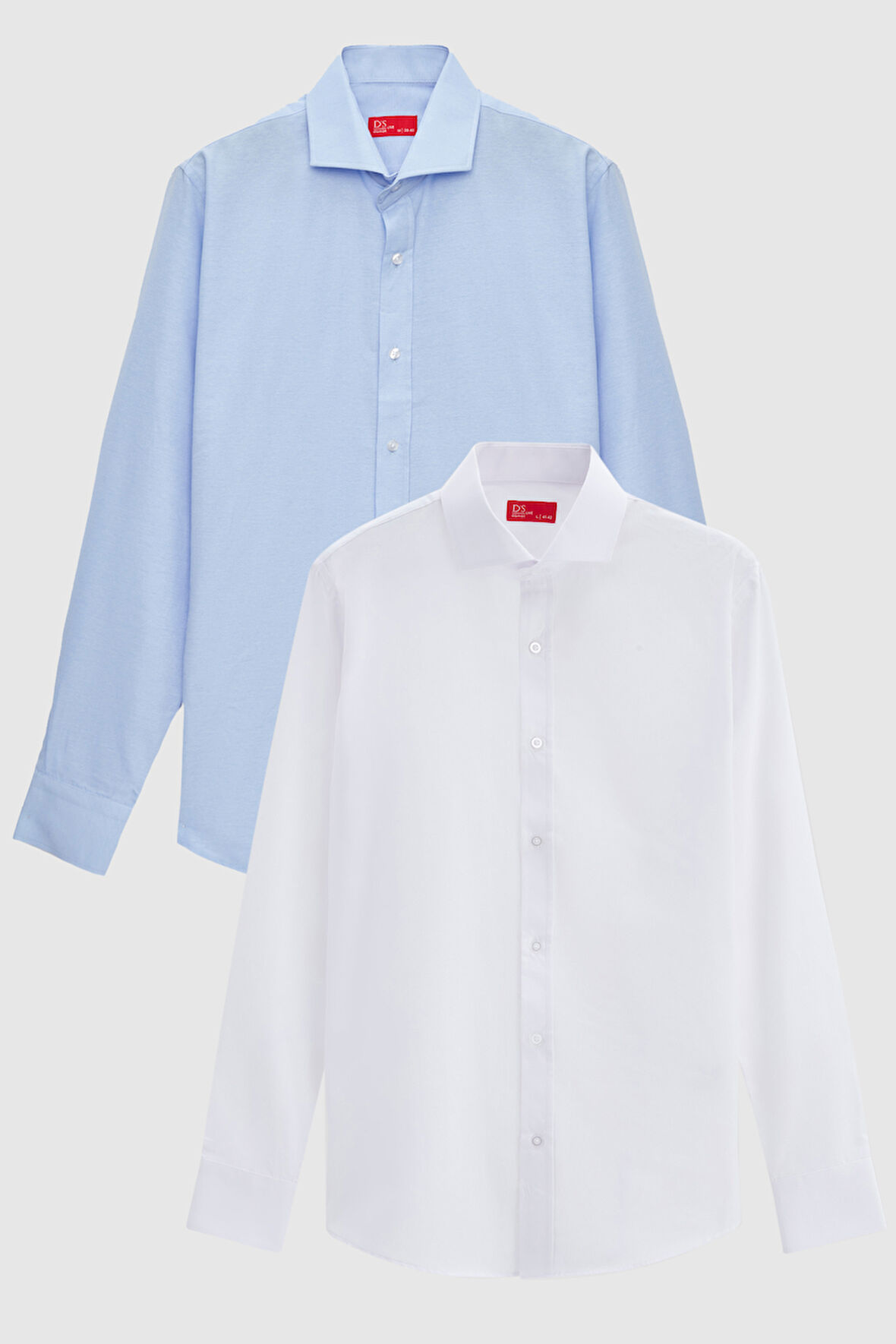 Ds Damat Slim Fit Açık Mavi/Beyaz İtalyan Yaka Kolay Ütülenebilir 2'Li Gömlek
