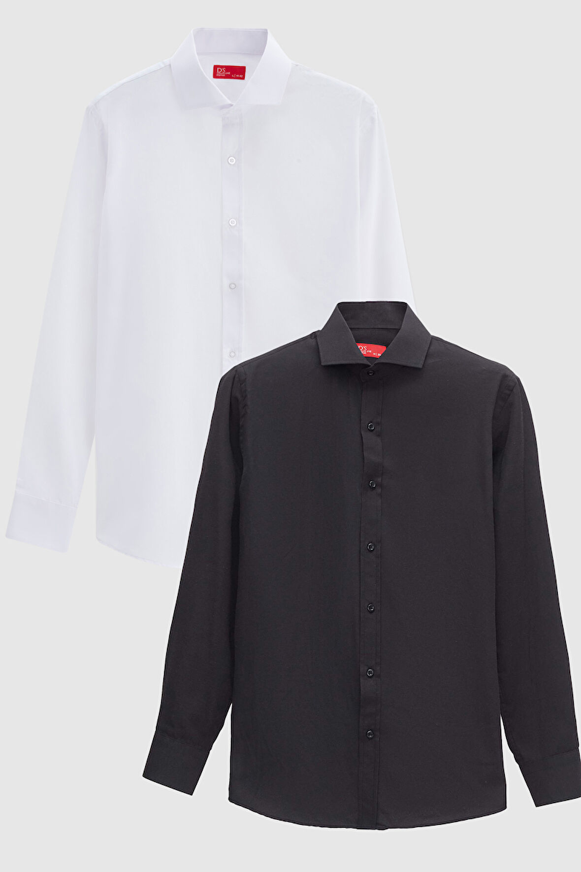 Ds Damat Slim Fit Siyah/Beyaz İtalyan Yaka Kolay Ütülenebilir 2'Li Gömlek