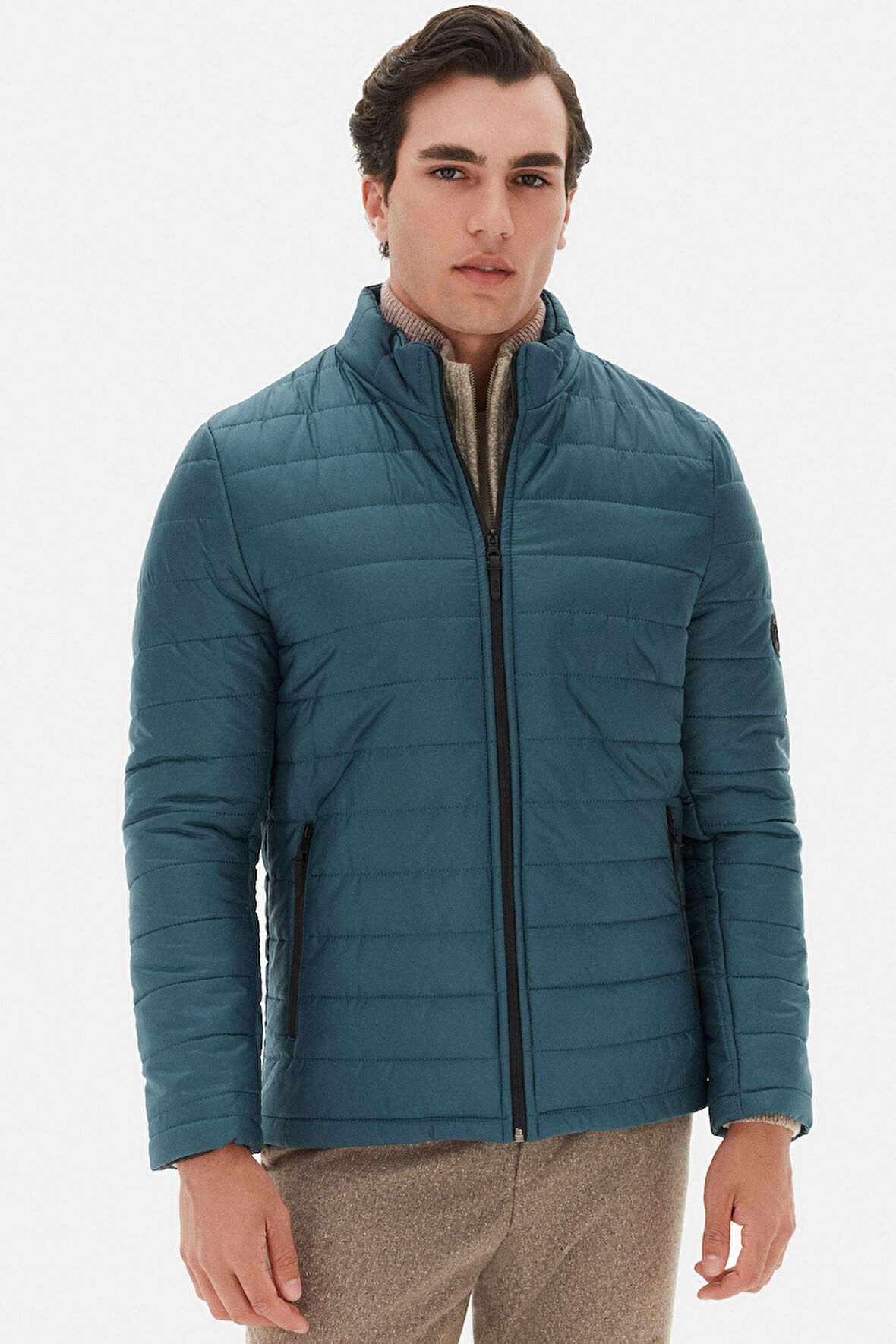 Ds Damat Slim Fit Yeşil Rüzgar Geçirmez Elyaf Dolgulu Şişme Mont