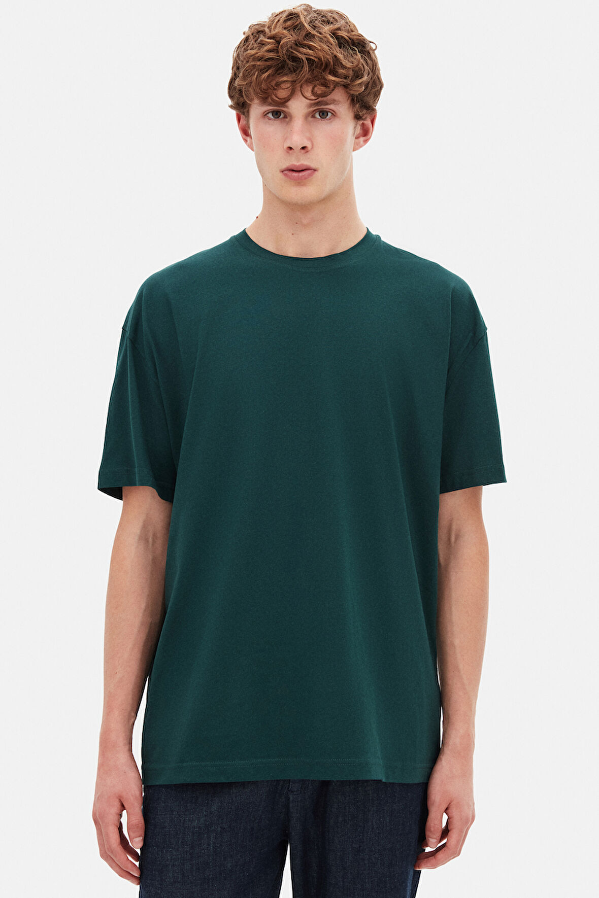 Ds Damat Oversize Koyu Haki Bisiklet Yaka %100 Pamuk T-Shirt 6HC14ORT02006