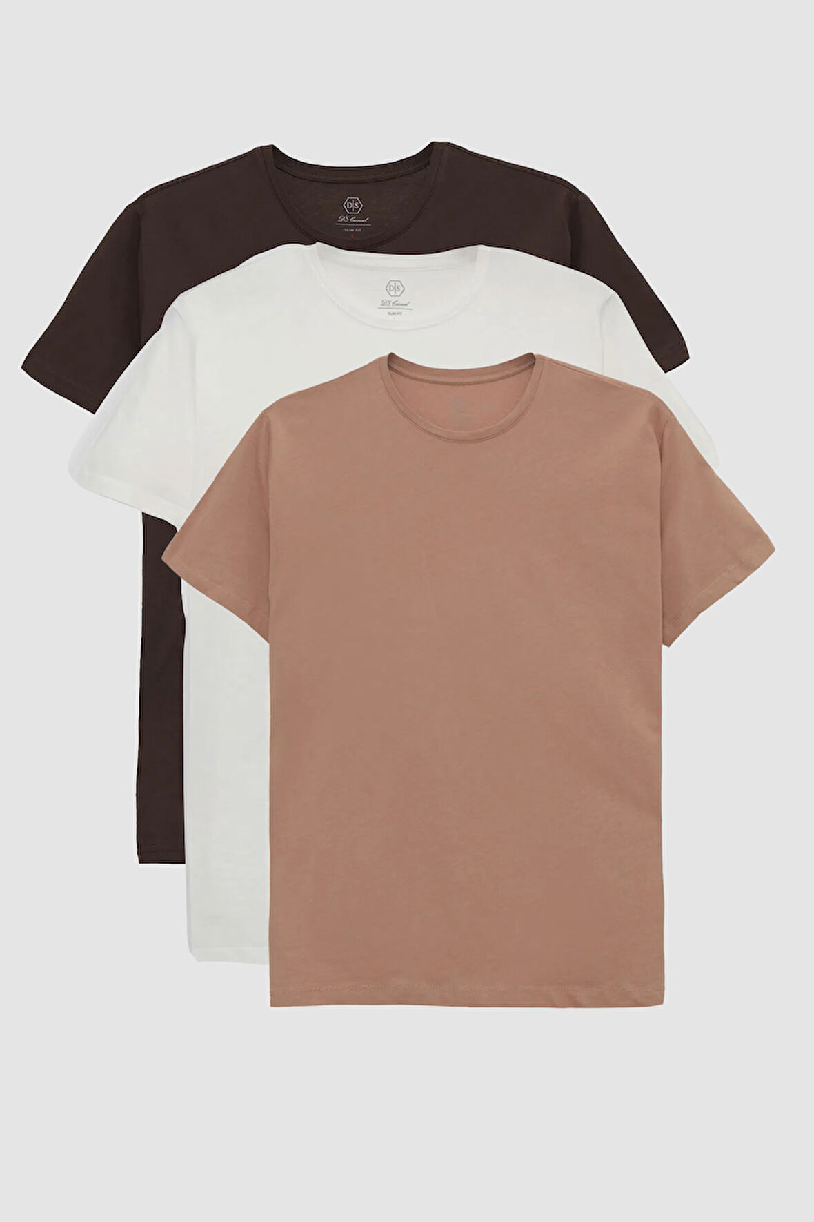 Ds Damat Slim Fit Kahve/Vizon/Ekru 3'Lü T-Shirt