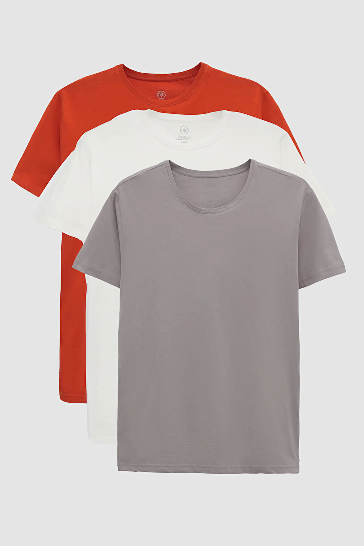 Ds Damat Slim Fit Kiremit/Gri/Beyaz 3'Lü T-Shirt