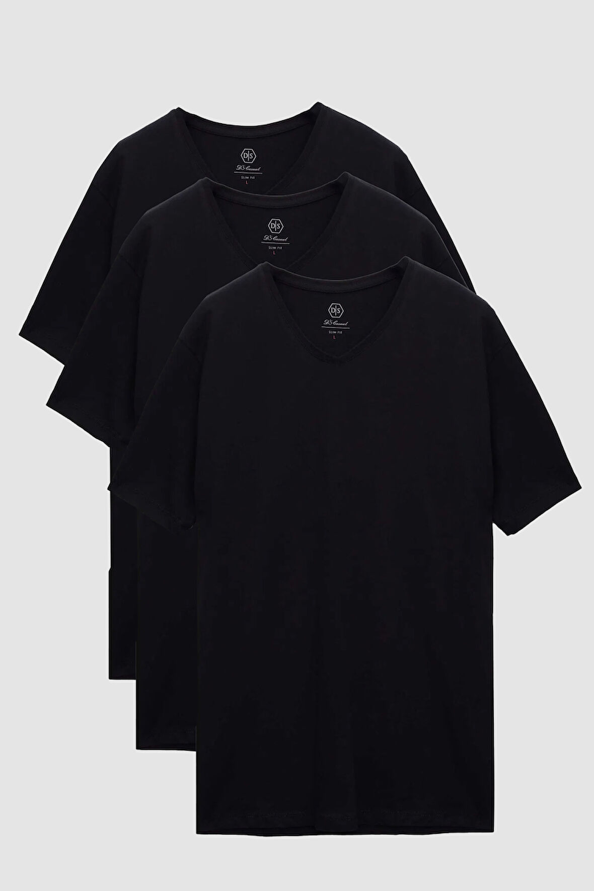 Ds Damat Slim Fit Siyah 3'Lü Set V Yaka T-Shirt