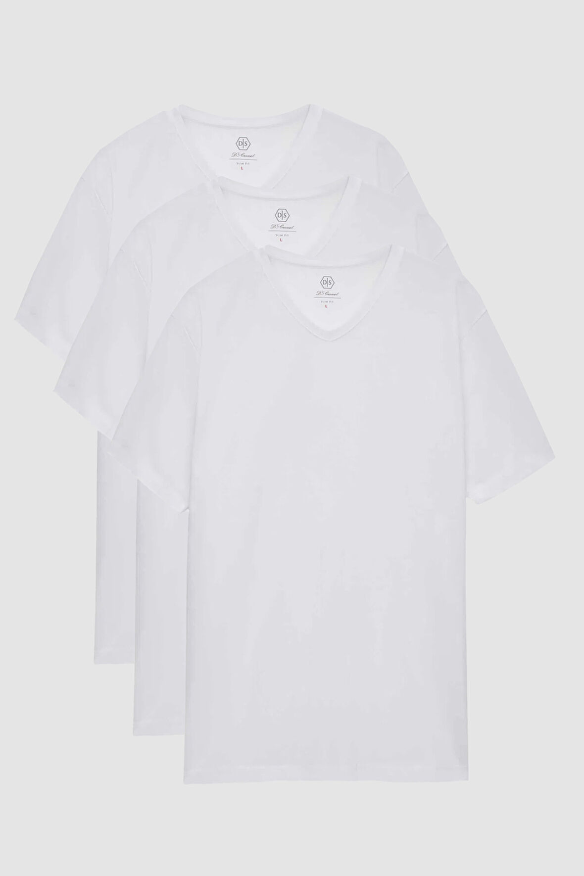 Ds Damat Slim Fit Beyaz 3'Lü Set V Yaka T-Shirt