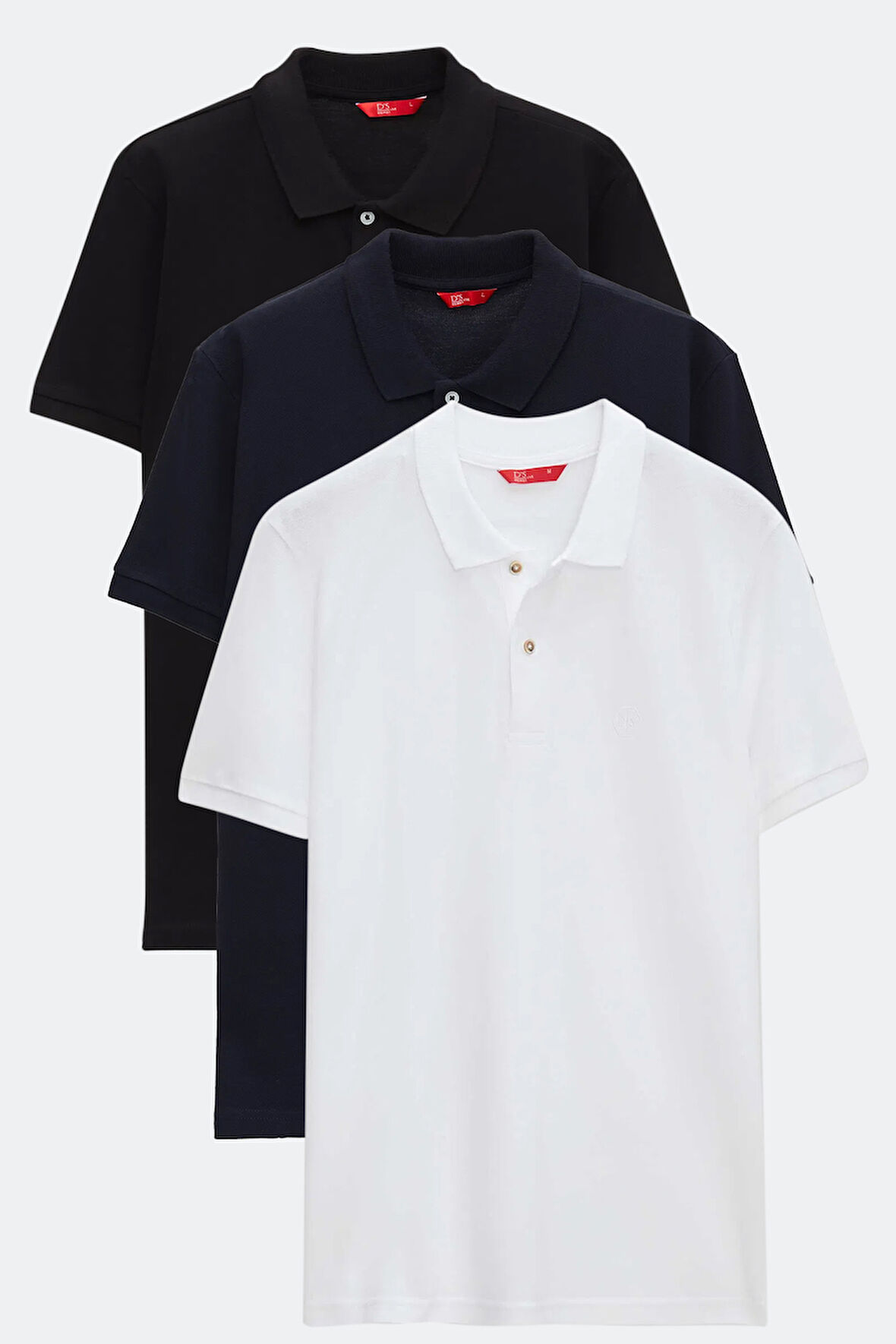 Ds Damat Regular Fit Siyah/Beyaz/Lacivert Pike Dokulu %100 Pamuk Polo Yaka T-Shirt