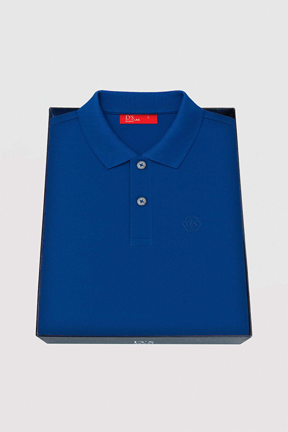 Ds Damat Slim Fit Saks Mavi Kutulu Polo Yaka T-Shirt