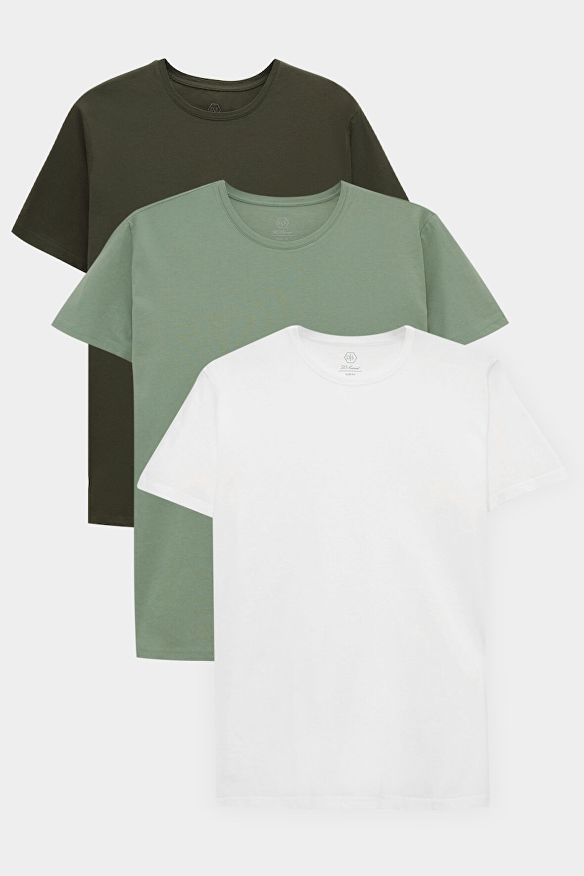 Ds Damat Slim Fit Haki/yeşil/beyaz 3'lü T-Shirt 4HC14ORTBN533