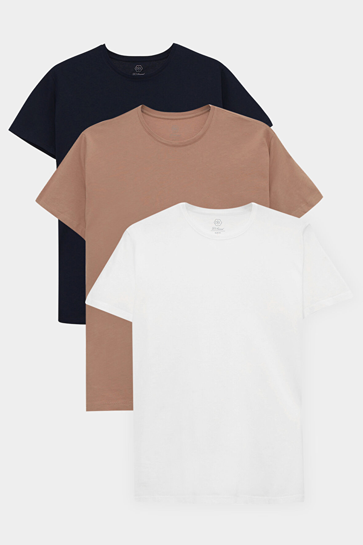 Ds Damat Slim Fit Lacivert/vizon/beyaz 3'lü T-Shirt 4HC14ORTBN533