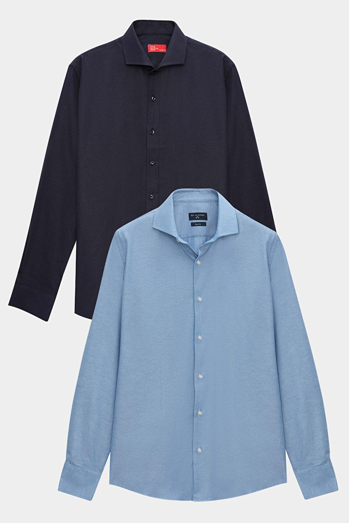 Ds Damat Slim Fit Koyu Mavi Italyan Yaka Kolay Ütülenebilir 2'li Gömlek 2HF02ORTBN86