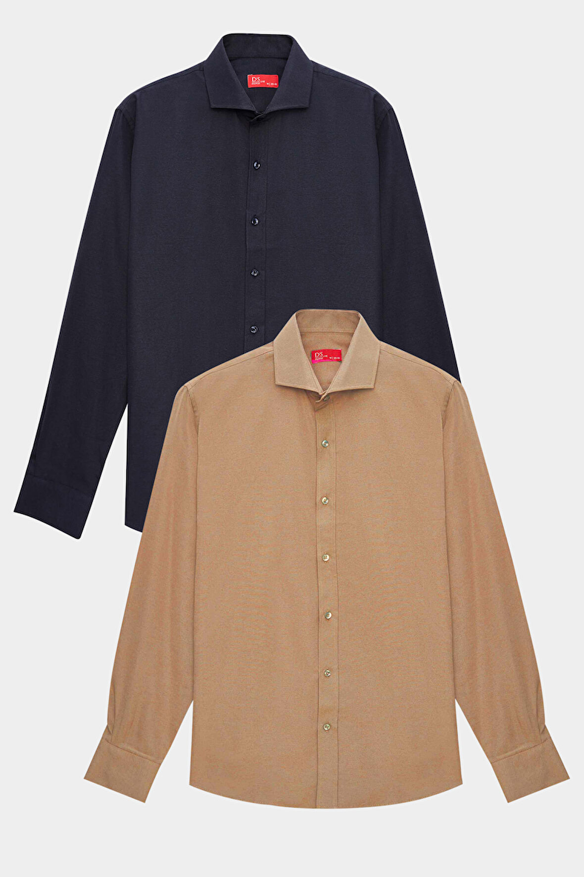 Ds Damat Slim Fit Lacivert/kahverengi Italyan Yaka Kolay Ütülenebilir 2'li Gömlek 2HF02ORTBN86