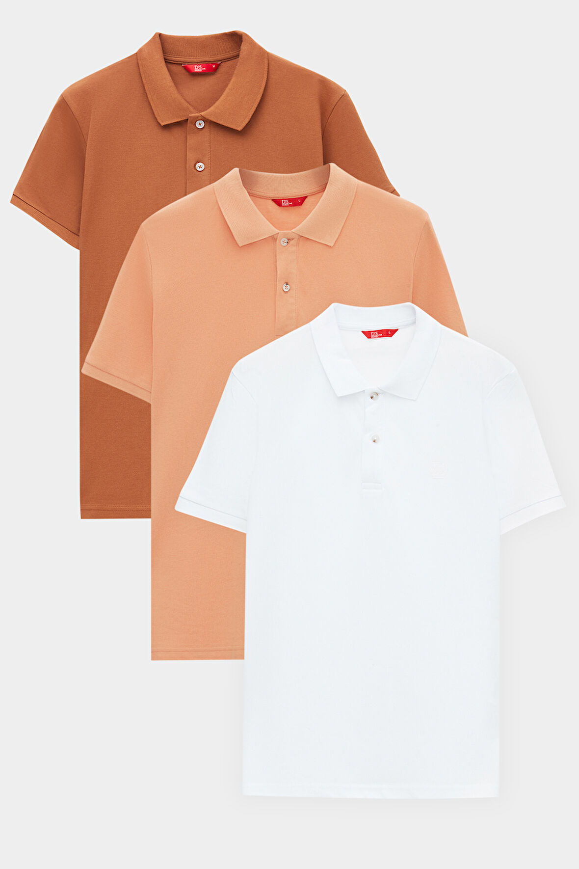 Ds Damat Regular Fit Tütün/kayısı/beyaz Pike Dokulu %100 Pamuk Polo Yaka T-Shirt 6HC14ORTBN510