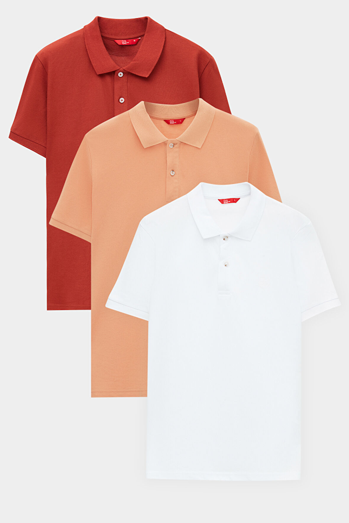 Ds Damat Regular Fit Kiremit/kayısı/beyaz Pike Dokulu %100 Pamuk Polo Yaka T-Shirt 6HC14ORTBN510