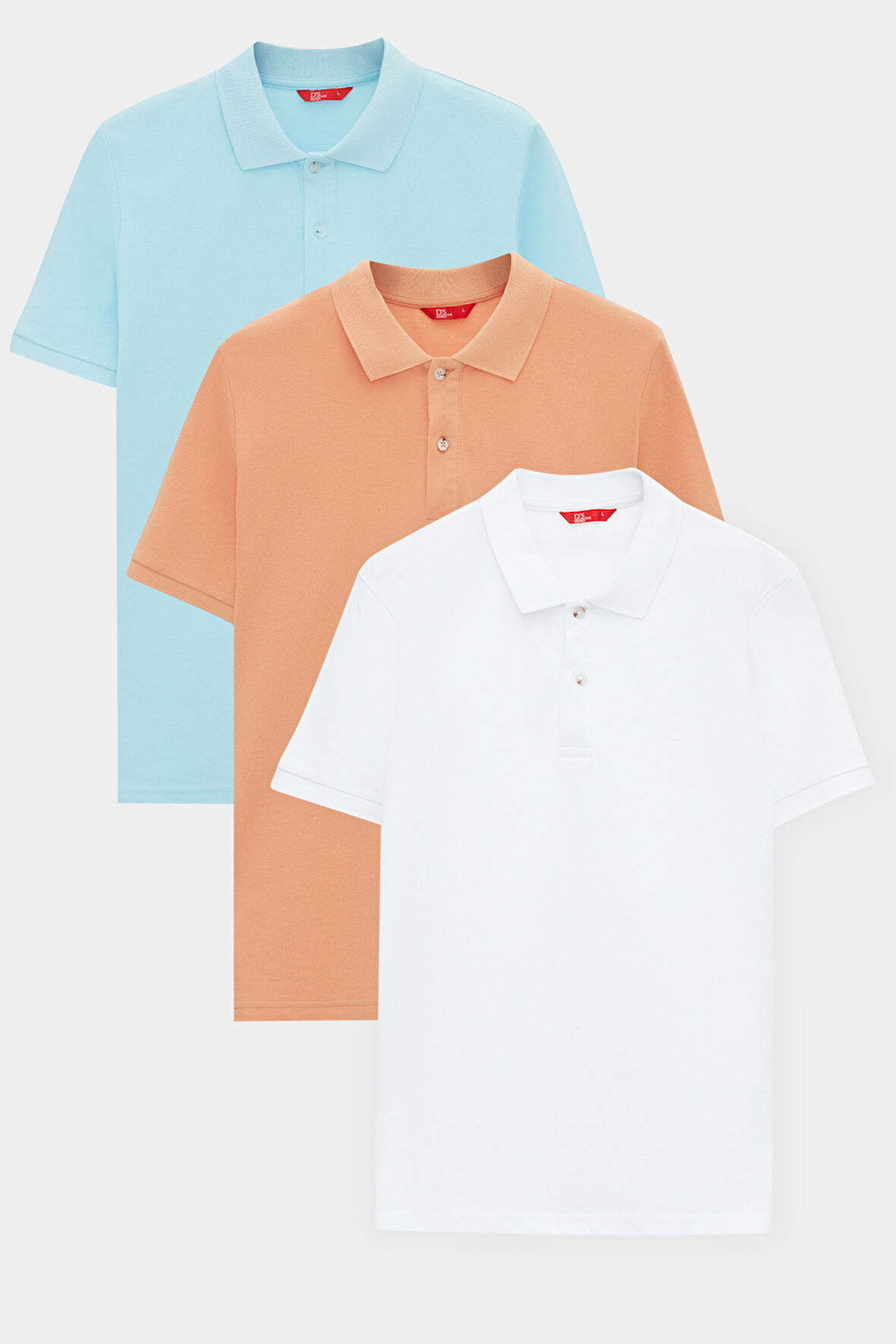 Ds Damat Regular Fit Açık Turkuaz/kayısı/beyaz Pike Dokulu %100 Pamuk Polo Yaka T-Shirt 6HC14ORTBN510