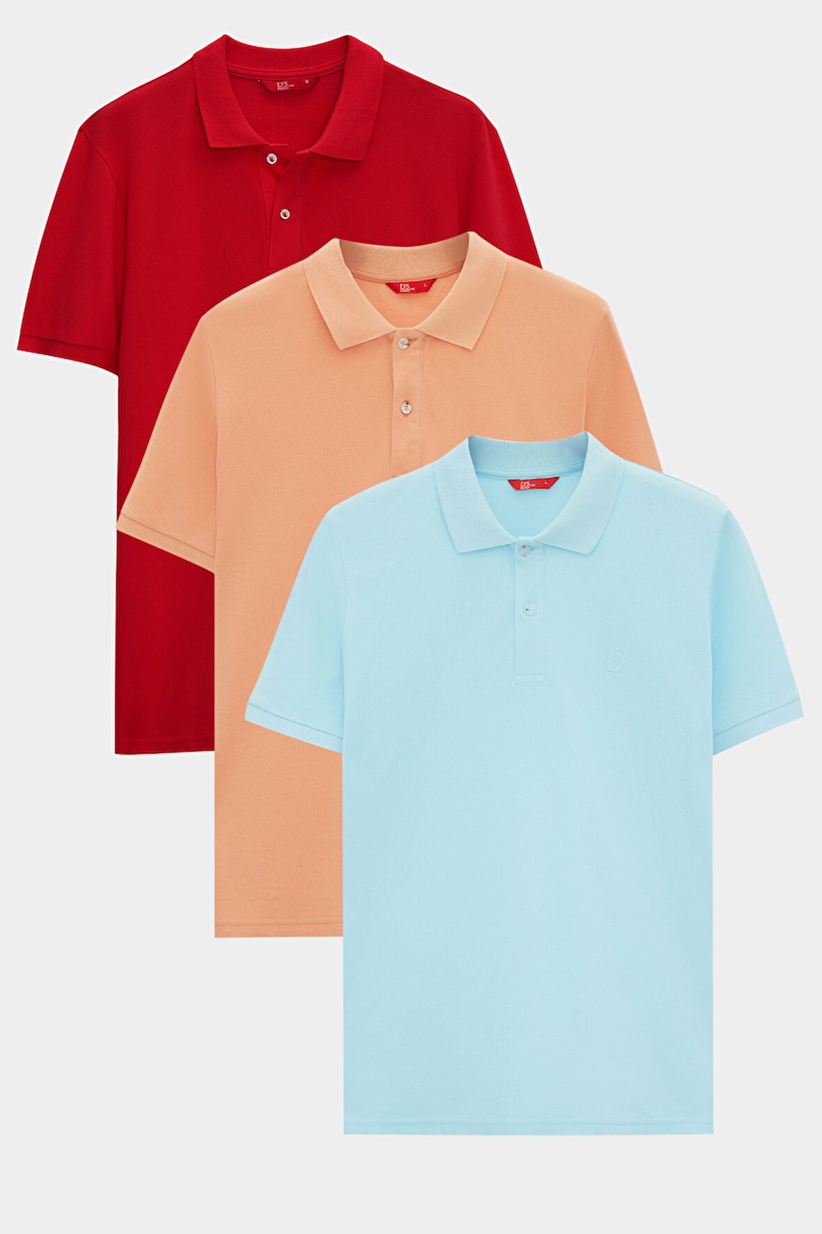 Ds Damat Regular Fit Kırmızı/kayısı/açık Turkuaz Pike Dokulu %100 Pamuk Polo Yaka T-Shirt 6HC14ORTBN510