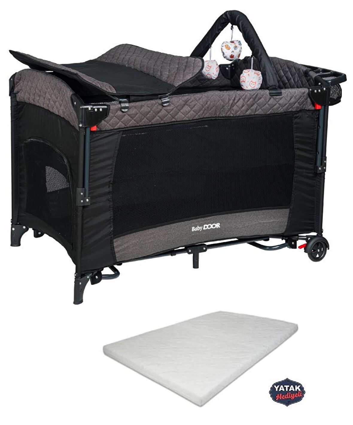 BabyDOOR Mia Comfort Anne Yanı Park Yatak Oyun Parkı 70x110 +Yatak Antrasit